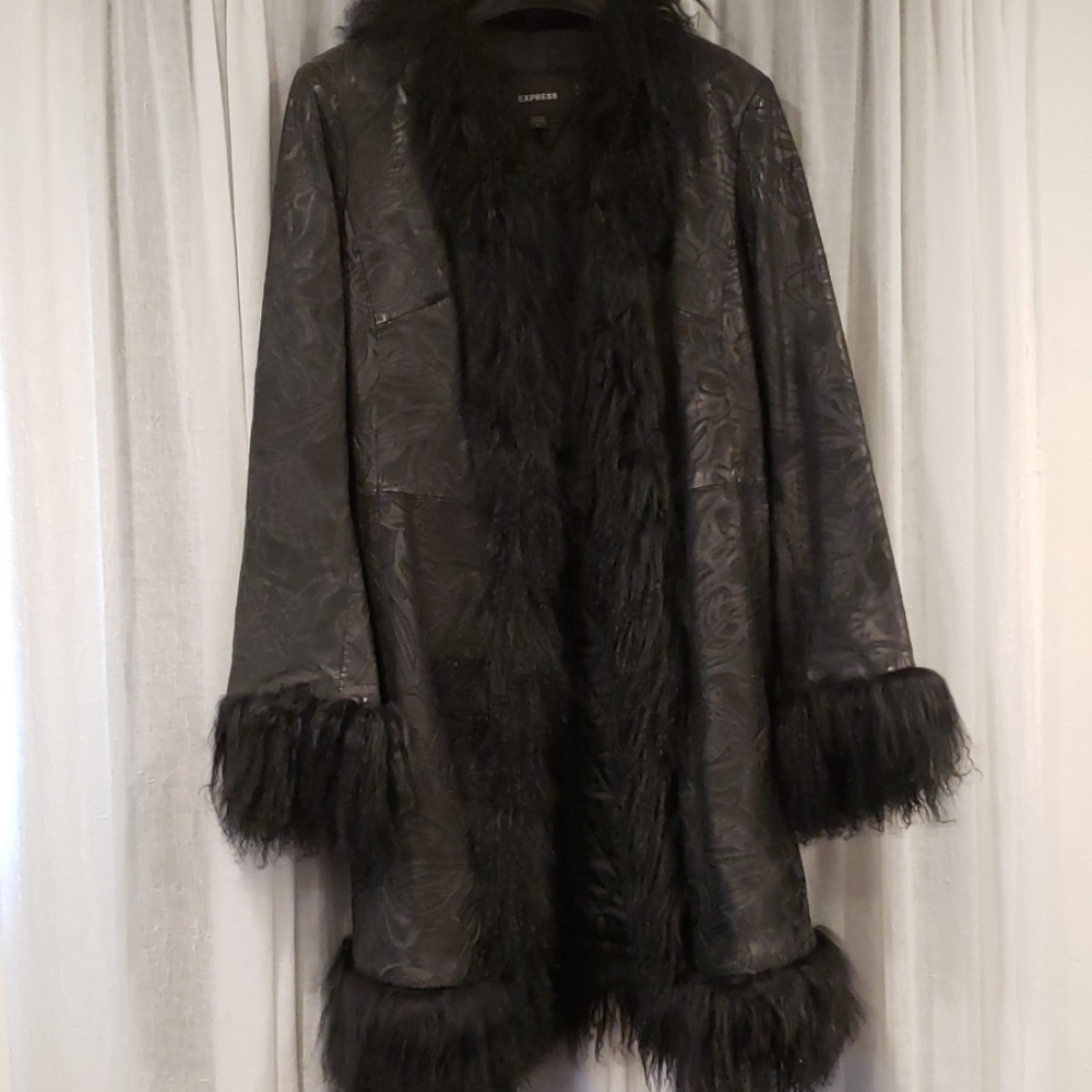 Embossed Black Leather Coat